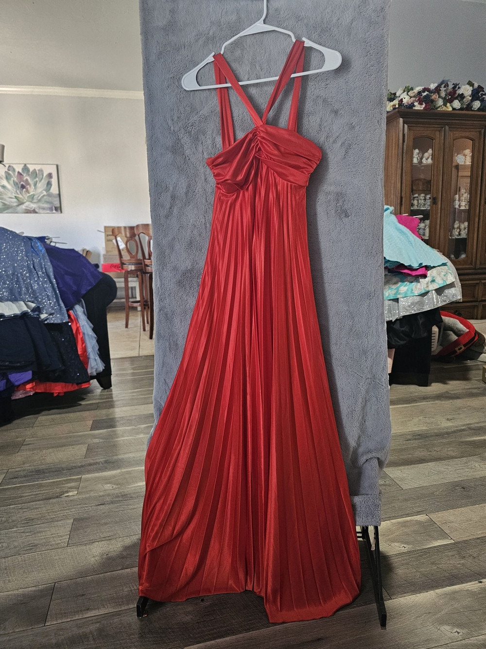 B Darlin Red Pleated Maxi Dress - Juniors